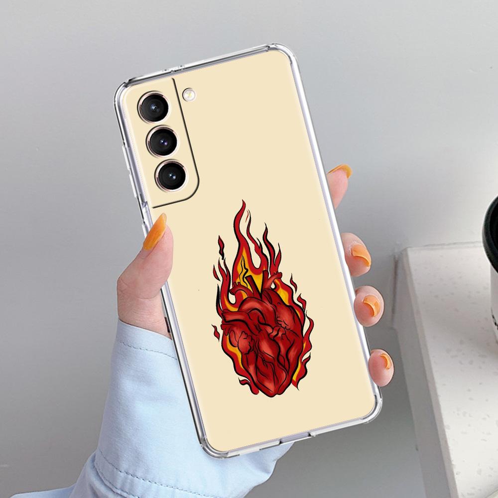 Чехол для телефона Samsung Galaxy S26 S25 S24 S23 S22 Ultra S20 S21 FE 5G Plus Мягкий прозрачный чехол с рисунком пламени