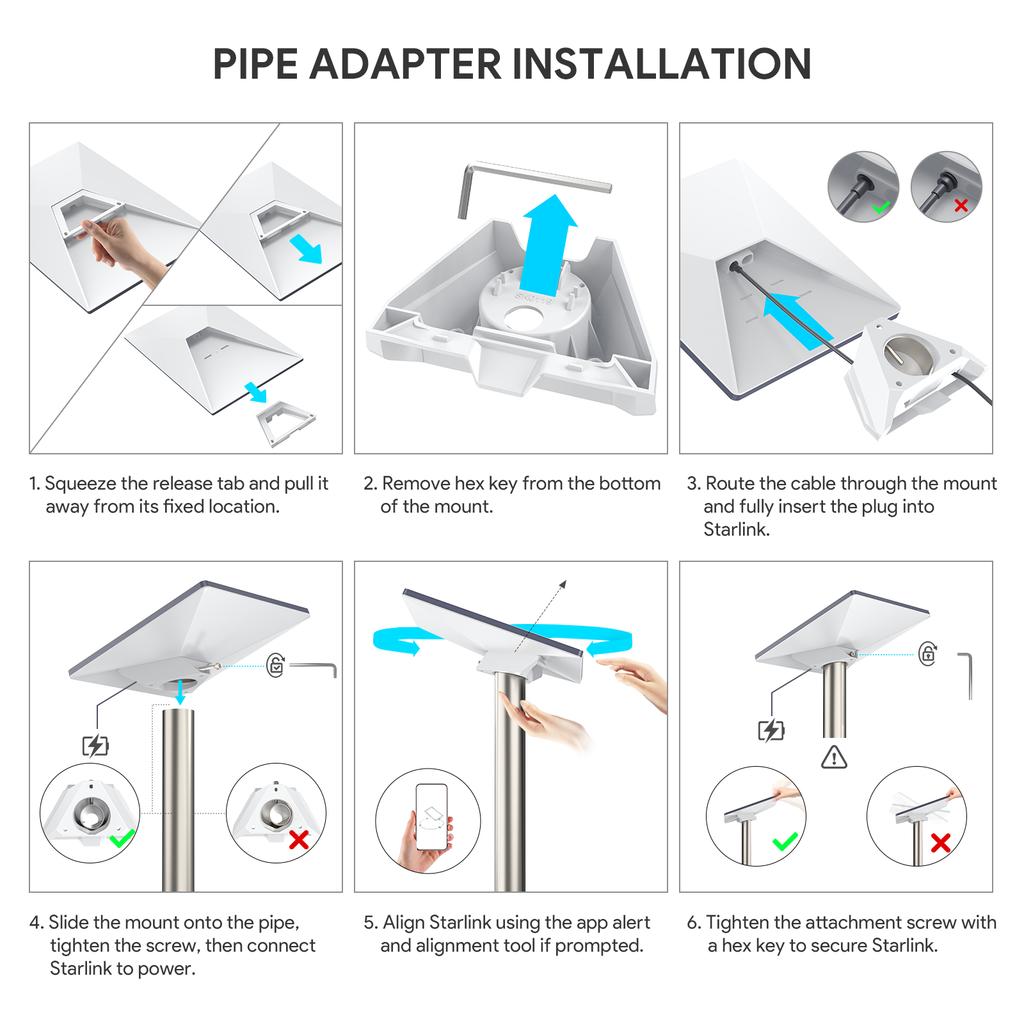 SK0119 Starlink Mini Pipe Adapter and Flat Mount - Stationary Installation