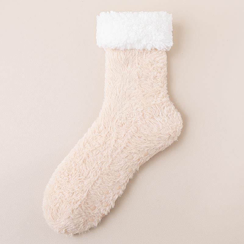 Носки средней длины для осени и зимы из флиса, утолщенные, теплые, плюшевые, нескользящие, для дома