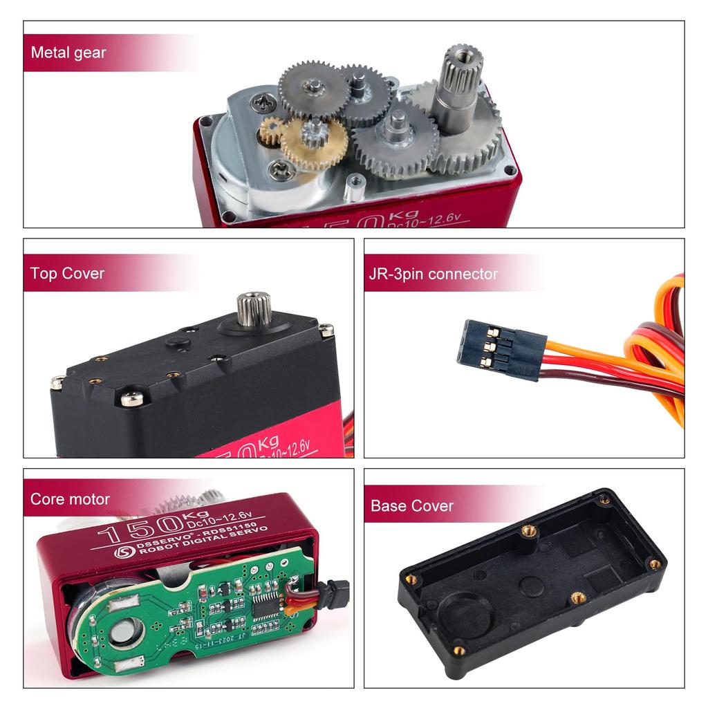 DIYmall 150KG RDS51150 Высокомоментная цифровая сервомашинка с металлическим редуктором для роботов, 180 градусов, 12 В, водонепроницаемая, двойной вал, для RC-роботов