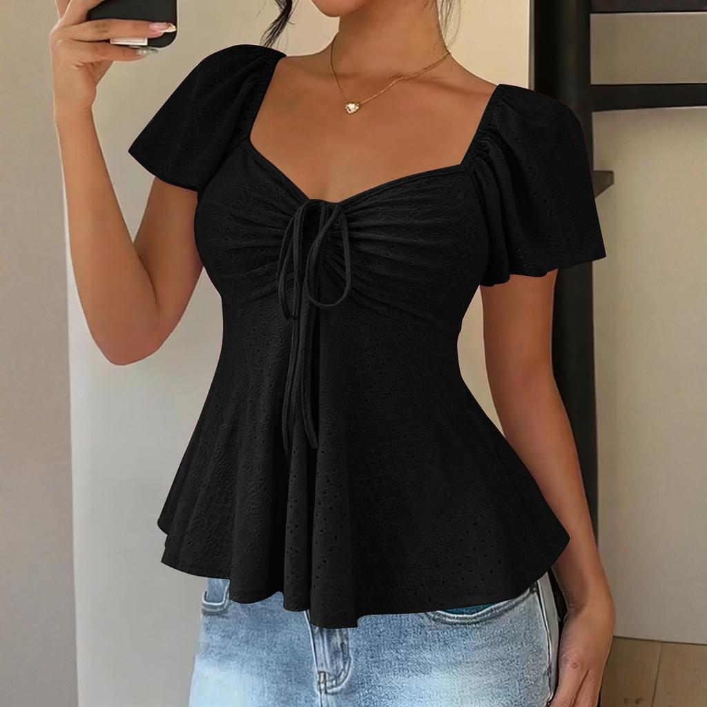 Женская сексуальная укороченная футболка с V-образным вырезом и завязками, с короткими рукавами
