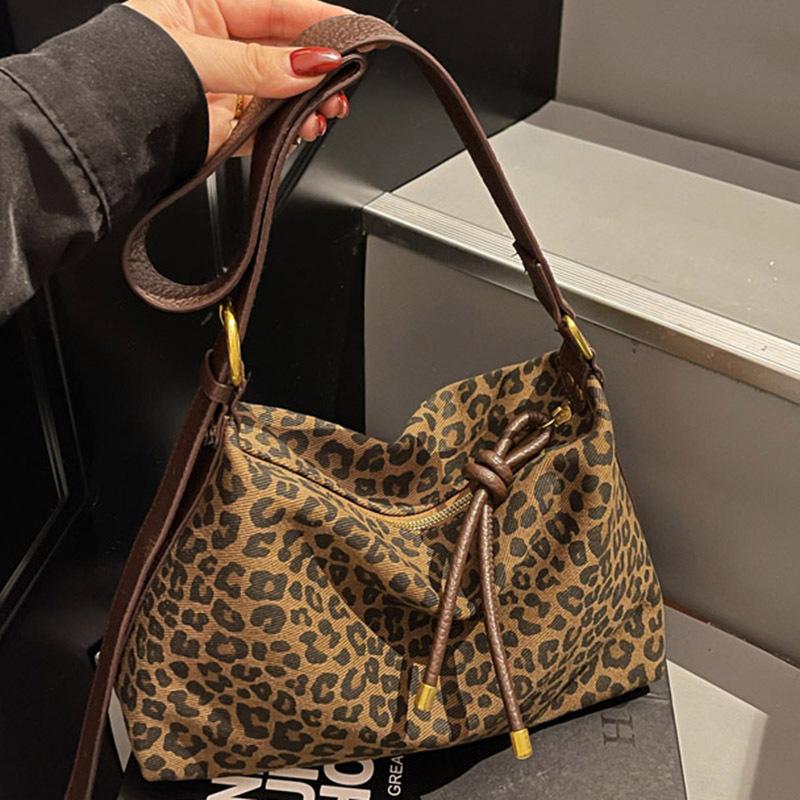 Повседневная тканевая сумка большой вместимости в корейском стиле, модная сумка-тоут с леопардовым принтом, сумка на плечо/подмышку