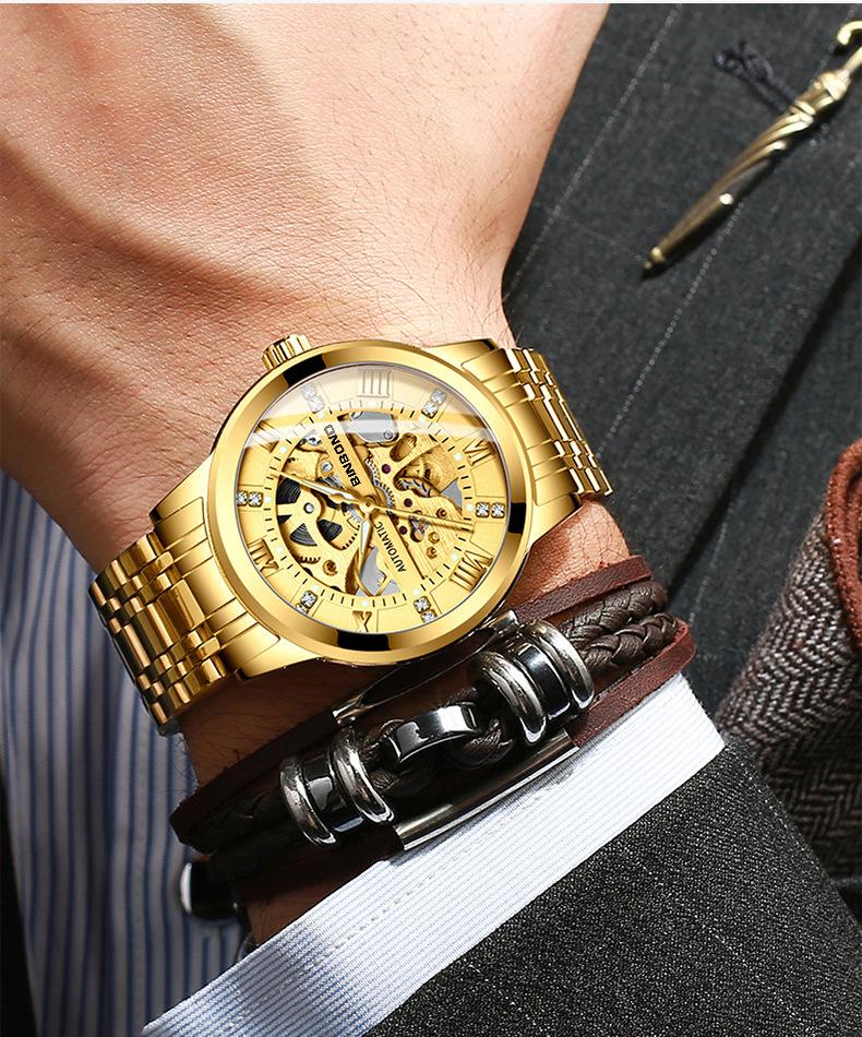 Роскошные мужские часы высшего бренда, модные черные автоматические механические часы, полые часы, водонепроницаемые деловые спортивные наручные часы из нержавеющей стали