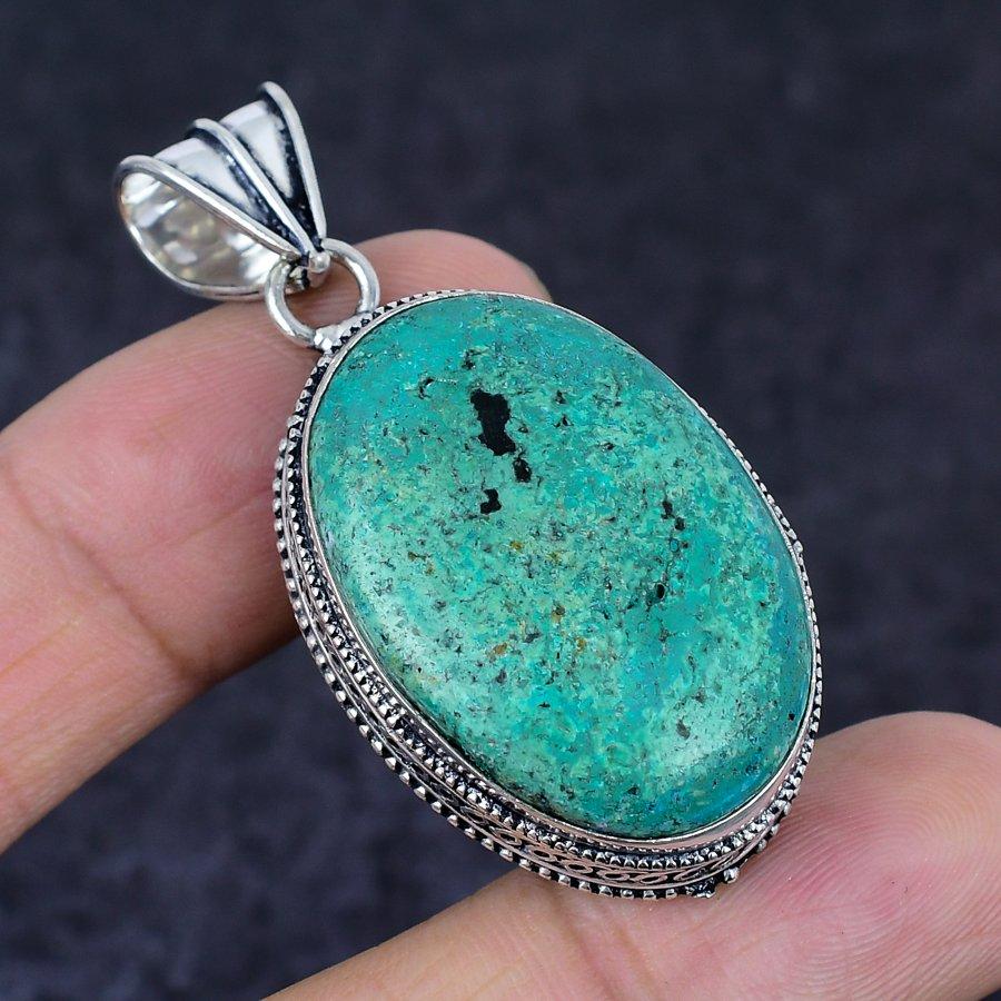 Chrysocolla Gemstone 925 Sterling Silver Jewelry Pendant 2.13"