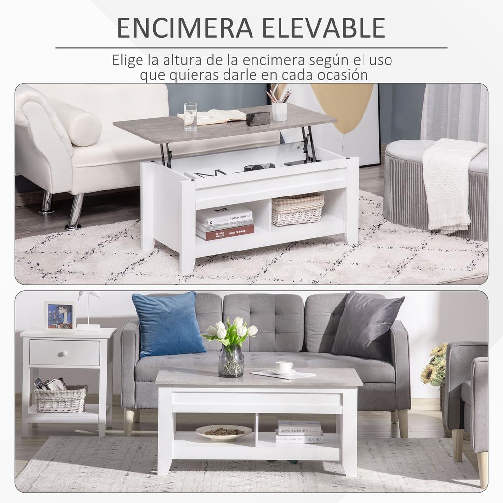 Lift-Top Coffee Table Coffee Table with Lift-Top Surface 2 Open Compartments and Hidden Storage Space 105x50x49 cm White and Marble Effect