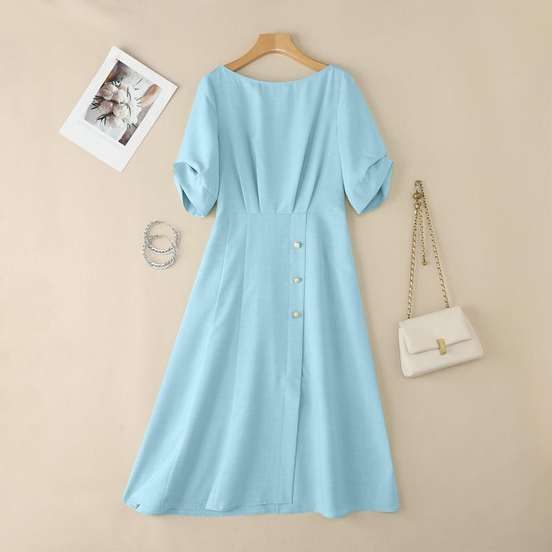 VONDA Women Elegant Casual Scoop Neck 3/4 Sleeve Long A-line Dress