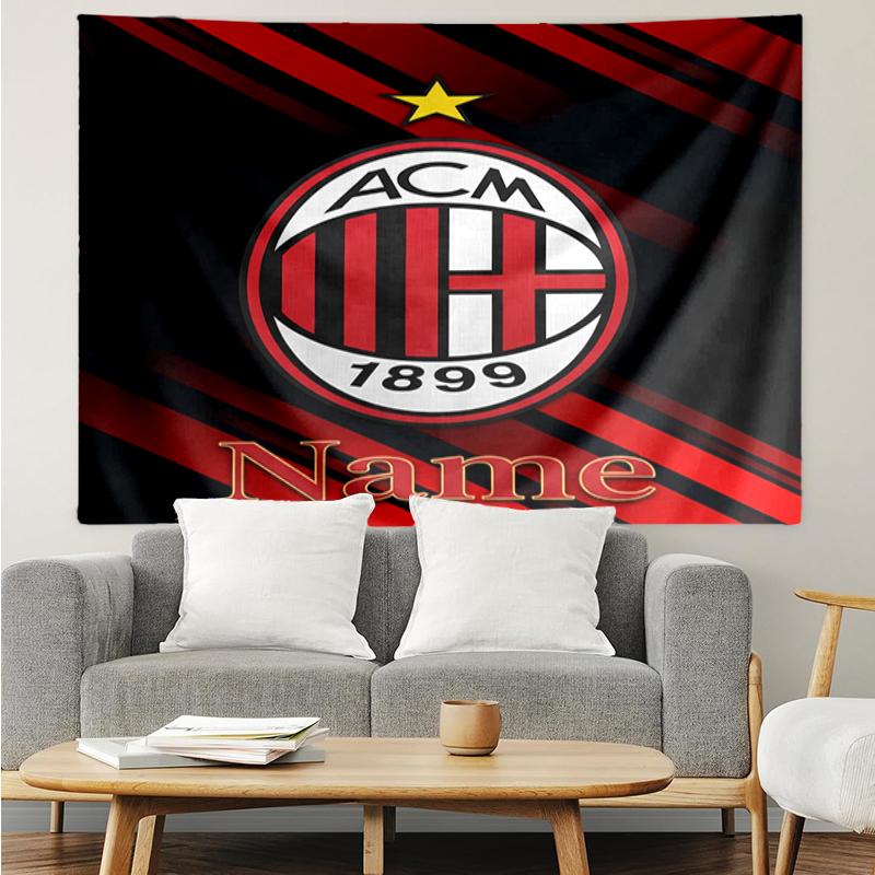 Custom Name AC Milan Print Tapestry, Backdrop, Easy Setup, Ideal for Bedroom, Office & Living Room, with Aesthetic Wall Hanging Decor.