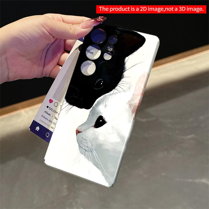 2DFlat Samsung phone case Black and White Cats Gentle Embrace Art Print Phone Case Applicable to Galaxy S22 S23 S24 S25ULTRA S26 A12 A13 A14 A15 A16