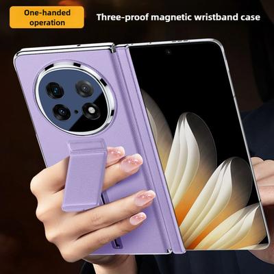 Складной кожаный чехол для телефона OPPO Find N5 5G с магнитной петлей для запястья, подставкой, задней крышкой с защитной пленкой