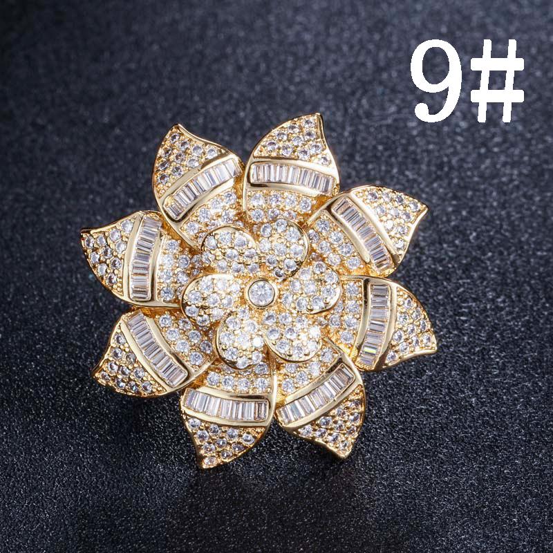 CMM Jewelry Designer Big Flower Yellow Gold Color Luxury Cubic Zirconia Engagement Wedding Rings Jewellery for Women