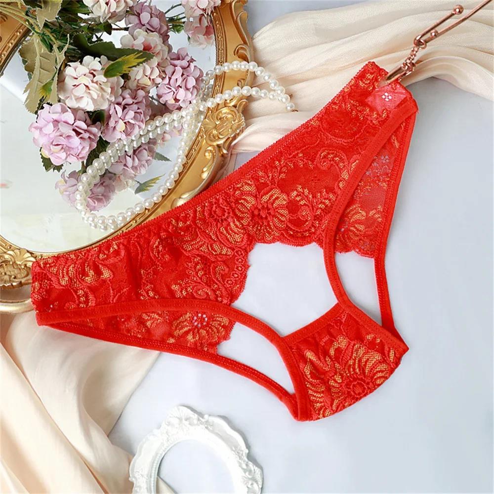 Sexy Lingerie Women's Panties Crotch Opening Transparent Briefs Jacquard Lace Underwear for Ladies Women Mesh Pantys
