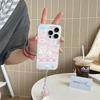 Клетчатый чехол для iPhone 13/14/15/16 Pro Max с рисунком кролика и цветами сакуры - Японский корейский стиль