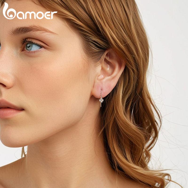 BAMOER 925 стерлингового серебра снежинка капли висячие серьги для женщин подростков элегантные длинные висячие серьги кисточка продеватель