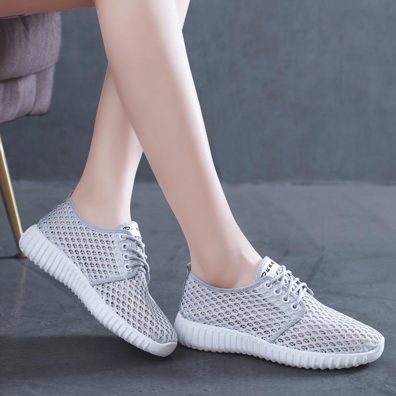 Mesh Shoes Women Breathable Comfortable Summer Hollow Mesh Cloth Shoes Sports Casual All-match Flat Bottom Single Shoes
