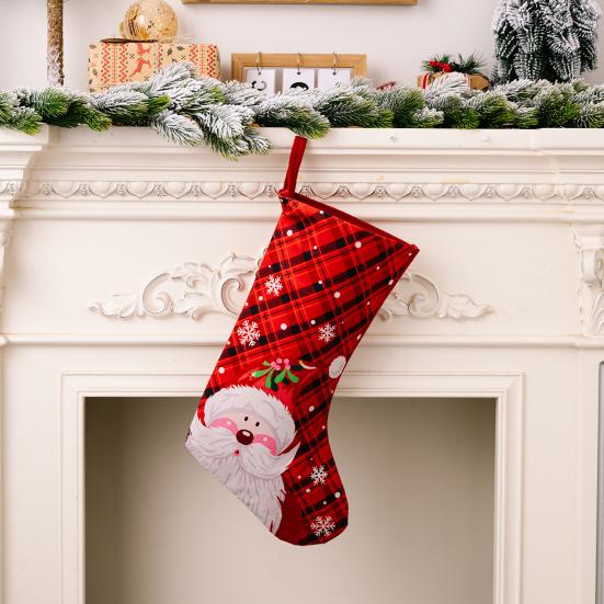 Рождественский чулок 18" Большой Каминные Подвесные Носки с Рисунком Санты Снеговика Рождественские Конфетные Мешки для Праздничного Украшения Стены Дерева