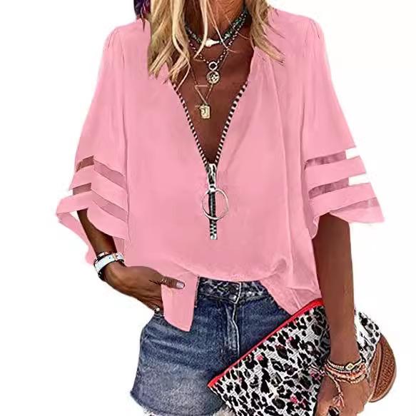 Женская мода, однотонная повседневная свободная лоскутная футболка со средним рукавом, топ