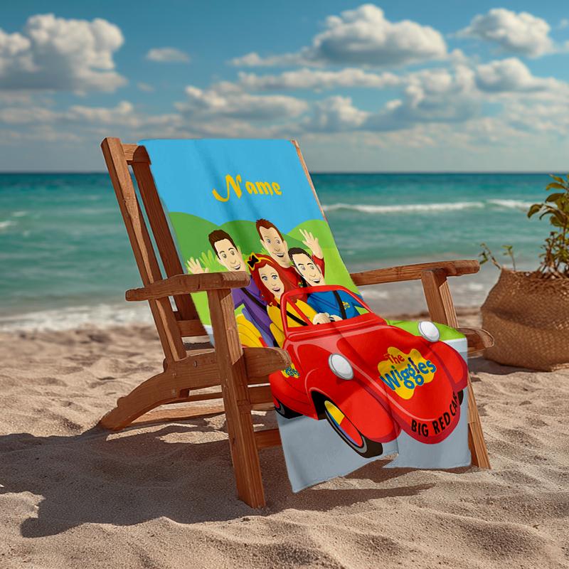 Custom Name Ultra-Soft Beach Towel with The Wiggles Theme,Ideal for Pool - Camping, Diving - Perfect Travel Essential, Vibrant Beach Towel.