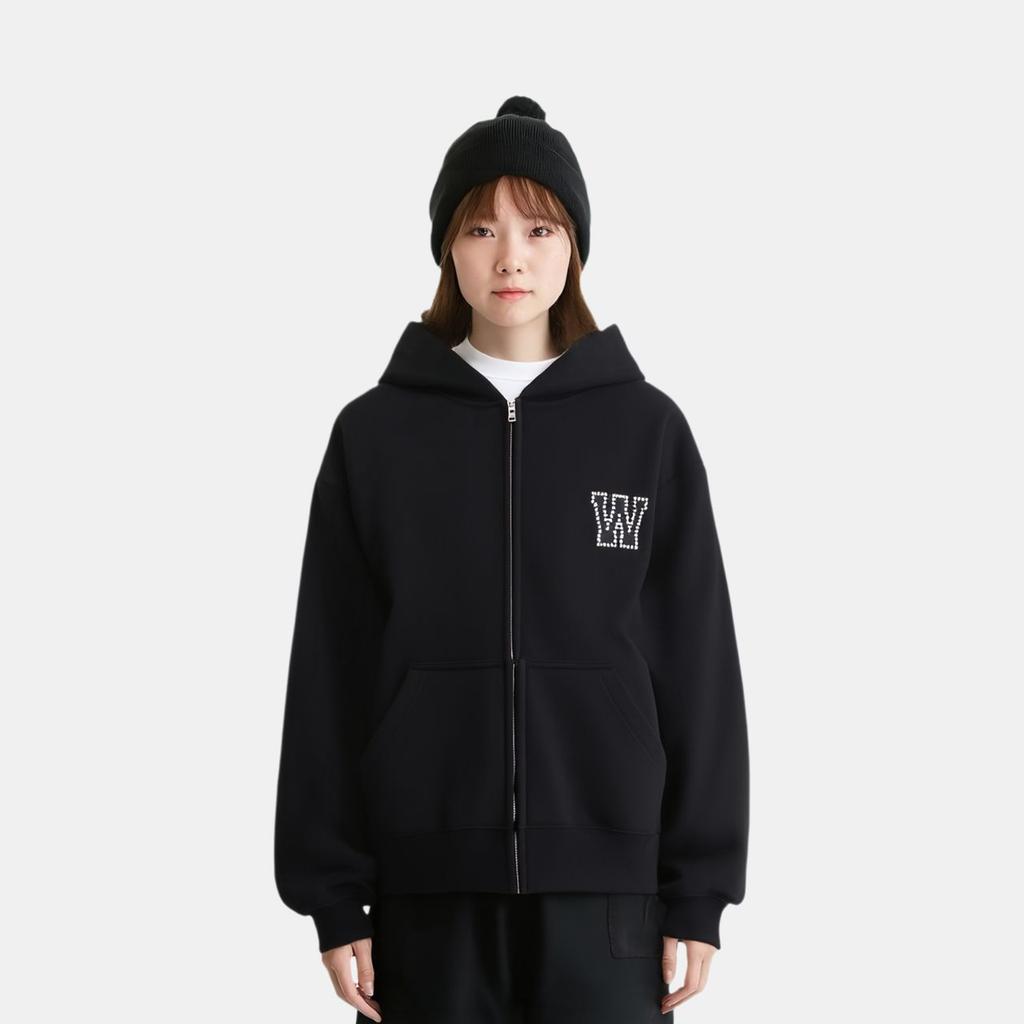 WE11DONE Худи на молнии с логотипом-жемчужиной FW24 Женские худи Черный WD-TJ3-24-862-U-BK
