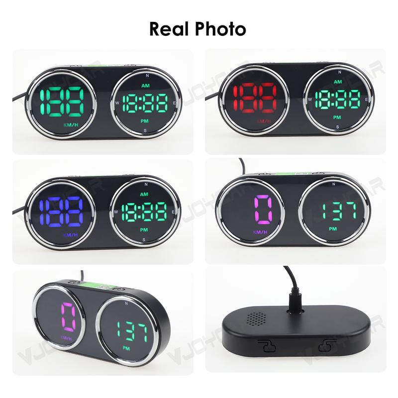 2025 Newest GPS Digital Speedomter Time Clock GPS HUD Over-speed Alarm KMH MPH Speed Meter 7-Color for All Cars Plug and Play