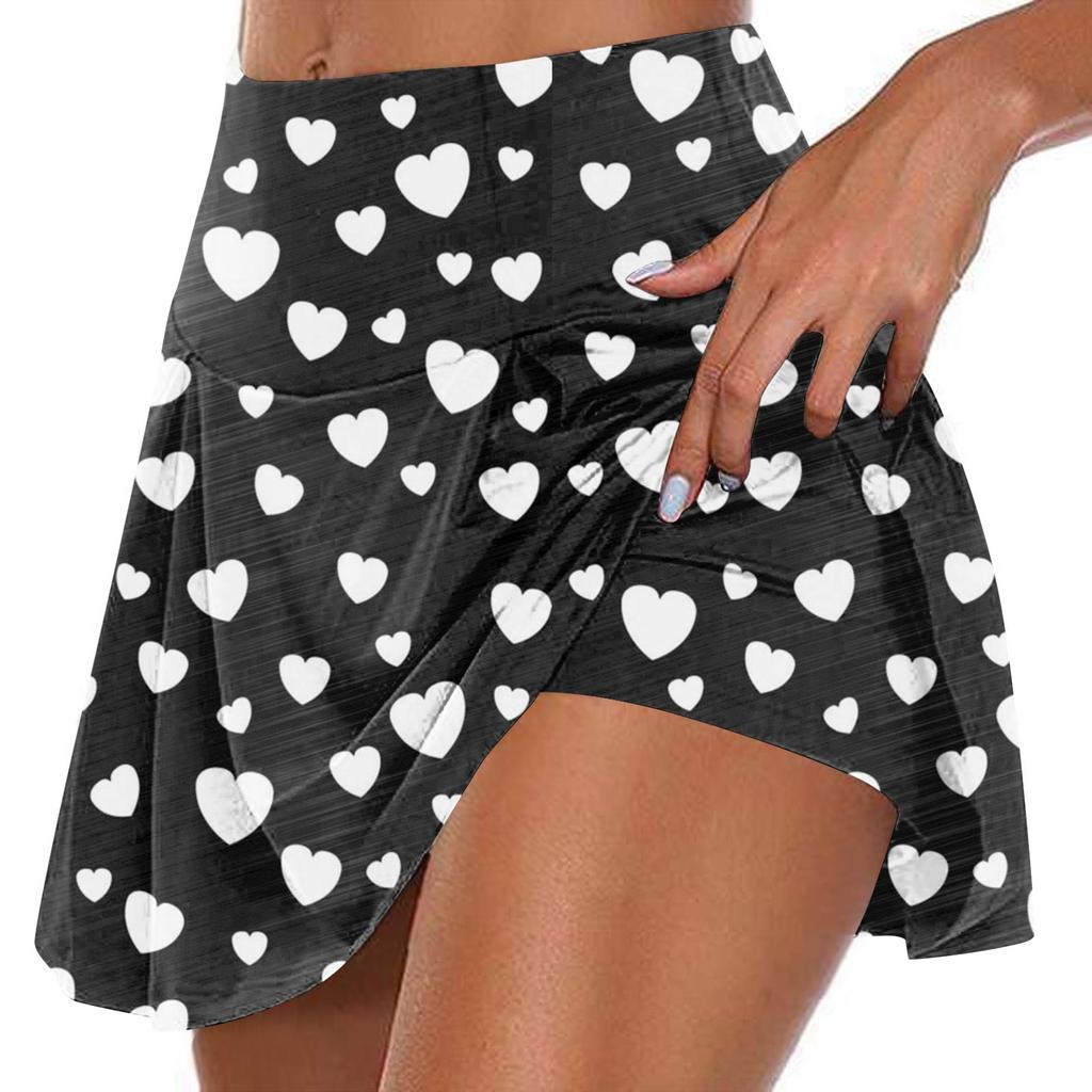 Женские спортивные эластичные плиссированные теннисные юбки с принтом ко Дню святого Валентина, внутренние шорты для занятий йогой, эластичные спортивные шорты для гольфа