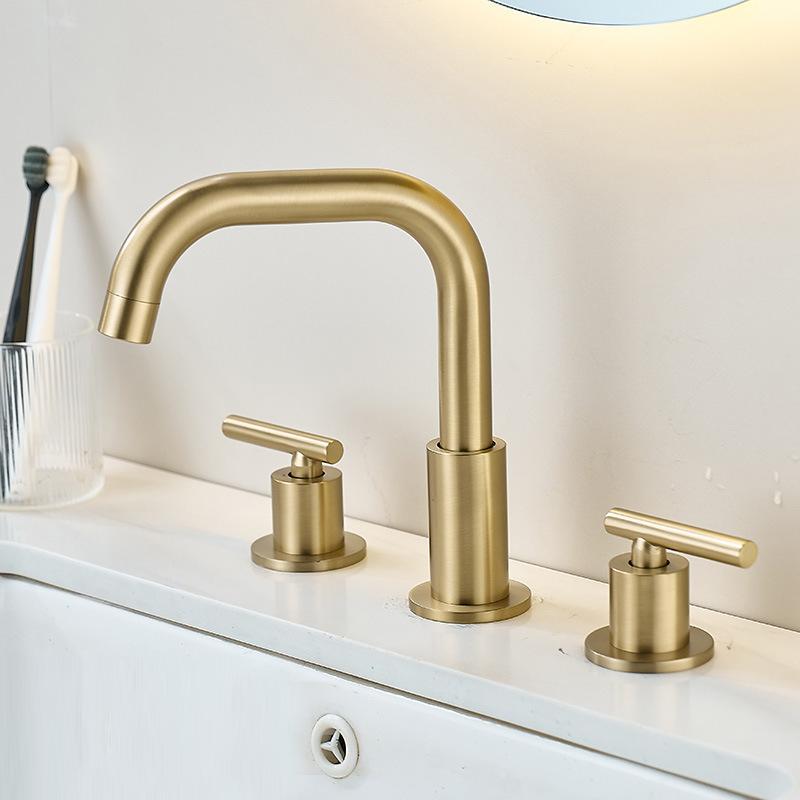 Смеситель для раковины в скандинавском стиле, 3 отверстия, смеситель для раковины в ванной комнате, монтируемый на столешницу, холодный/горячий, винтажный, смесители, матовое золото, смеситель для ванны