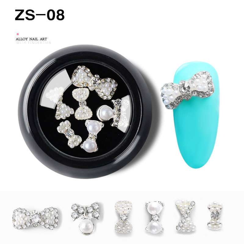 6 шт./кор., ювелирные изделия из нестандартного сплава для дизайна ногтей, сделай сам, украшения для ногтей, подвески, бант со стразами, 24 типа, бриллианты, смешанный дизайн, аксессуары для ногтей