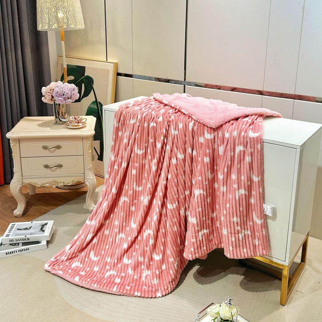Fashionable Star and Moon Double-Layer Blanket, Flannel Blanket, Office Nap Blanket, Air-Conditioning Blanket
