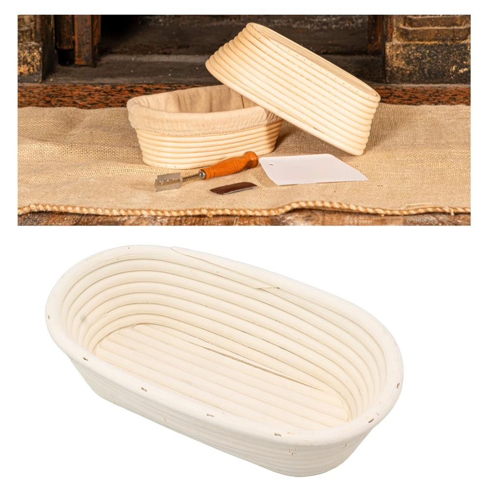 4pcs Oval Shape Bread Proofing Basket Cloth Liner Dough Scraper Brush Artisan Baking