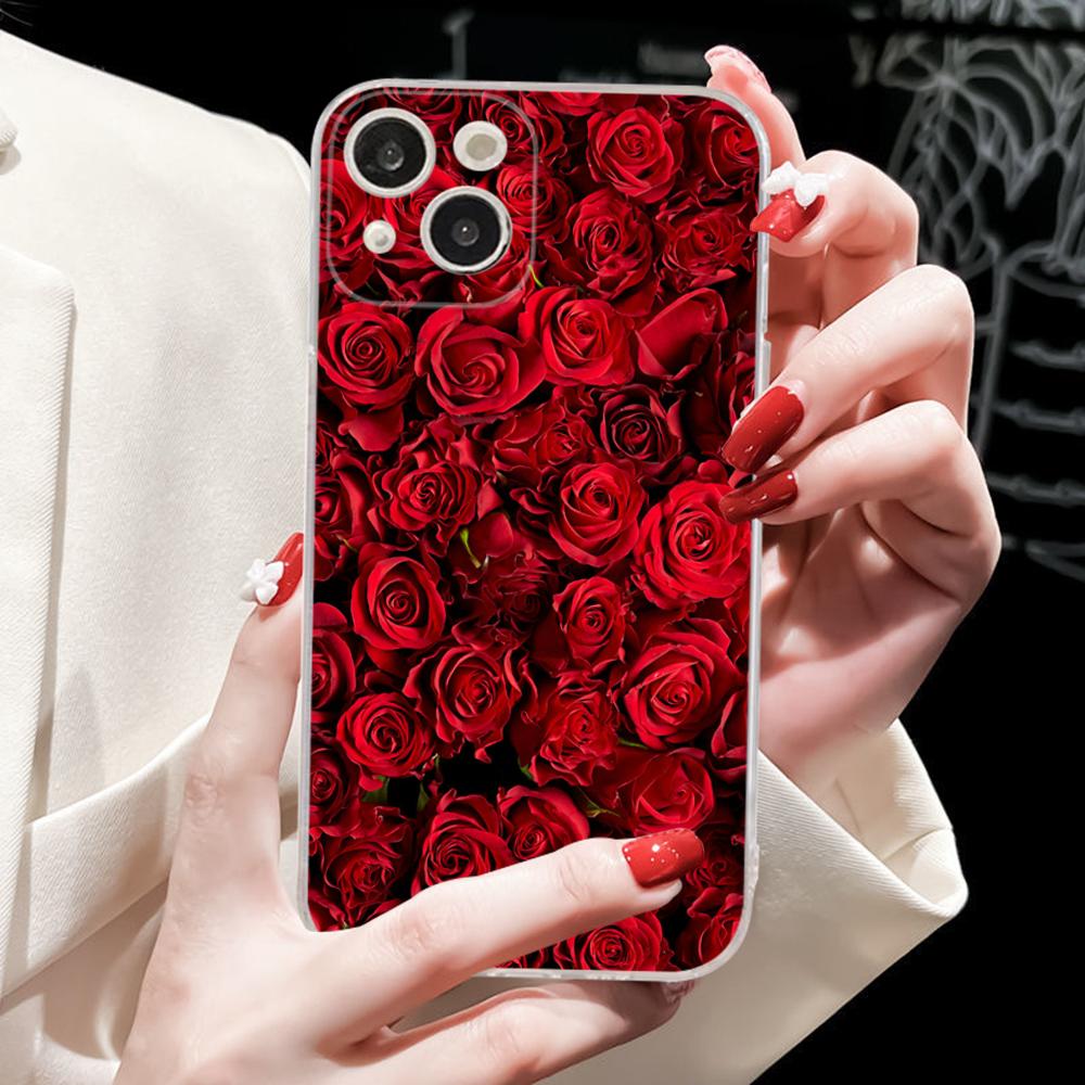 Red Roses Flowers Phone Case Silicone Soft For Iphone 16 15 14 13 12 11 Pro Mini XS MAX Plus X Cover