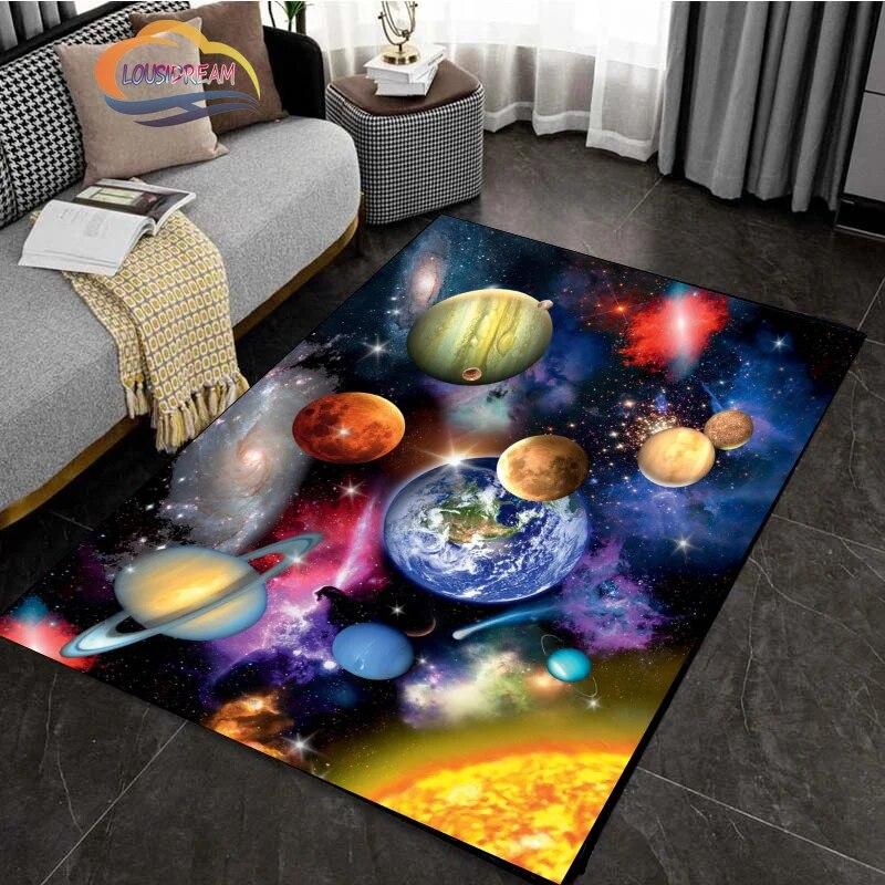Cartoon Space Rug Universe Ufo and Many Planets In Galaxy Carpet Solar System Living Room Bedroom Fashion Decoration