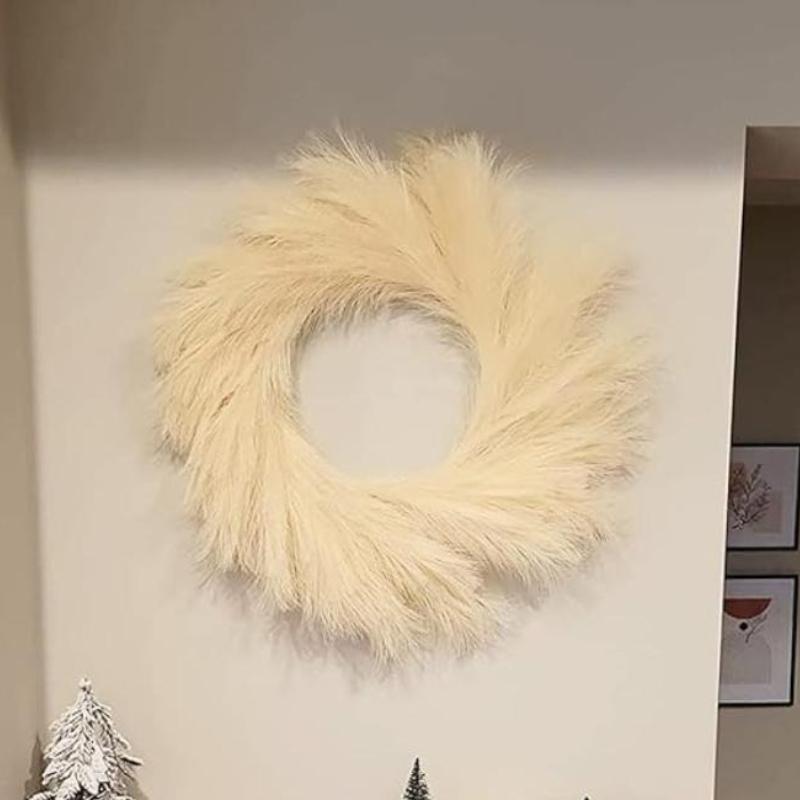 Faux Pampas Grass Wreath 50cm Artificial Boho Wall Decor for Front Door All Seasons
