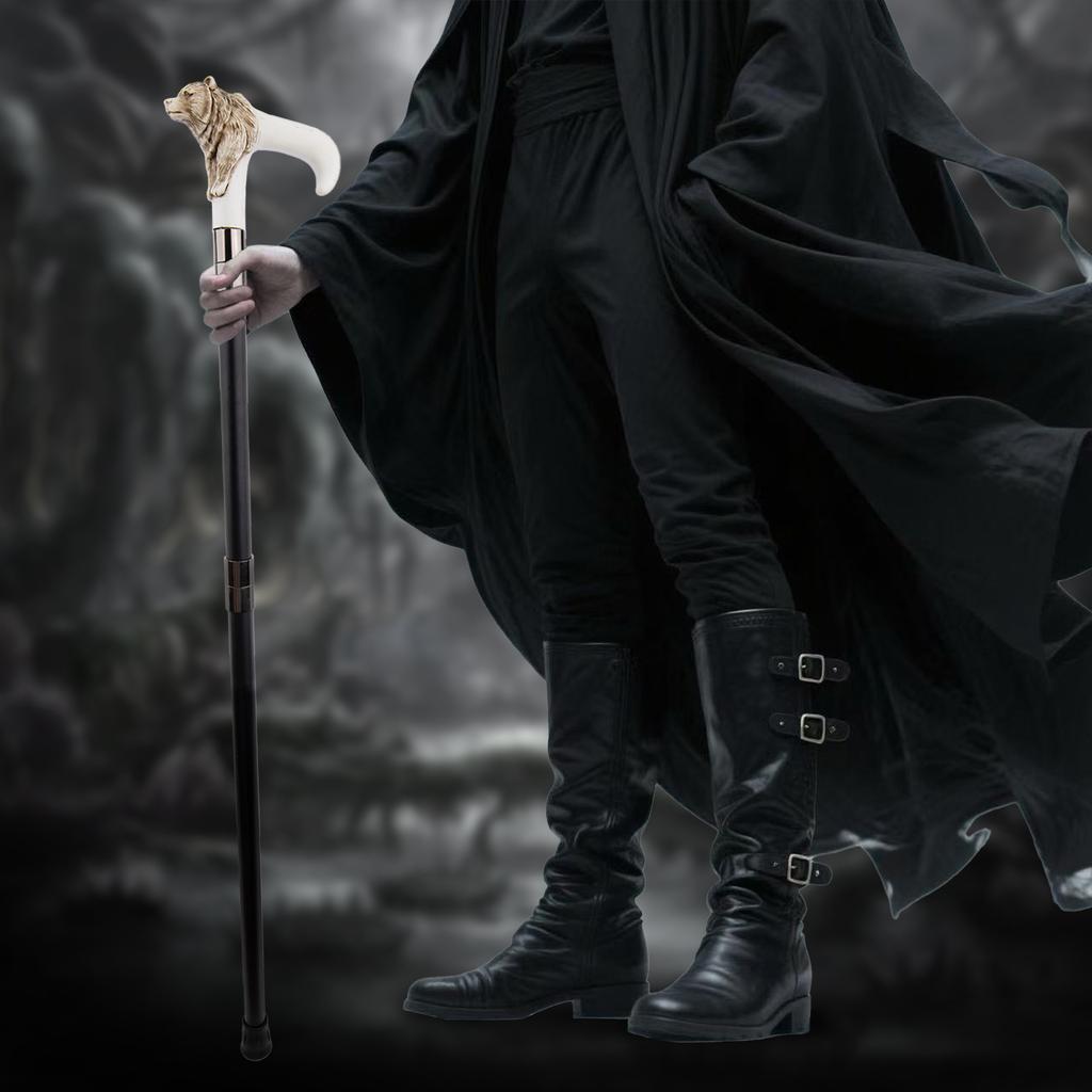 Серебряная смола Голова медведя Белая трость для ходьбы Модная декоративная стальная трость Элегантная трость с набалдашником для косплея Крозье 92 см