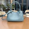 Genuine Leather Woven Shoulder Bag Women Spacious Crossbody With Magnet Medium Size Soft Structured Design