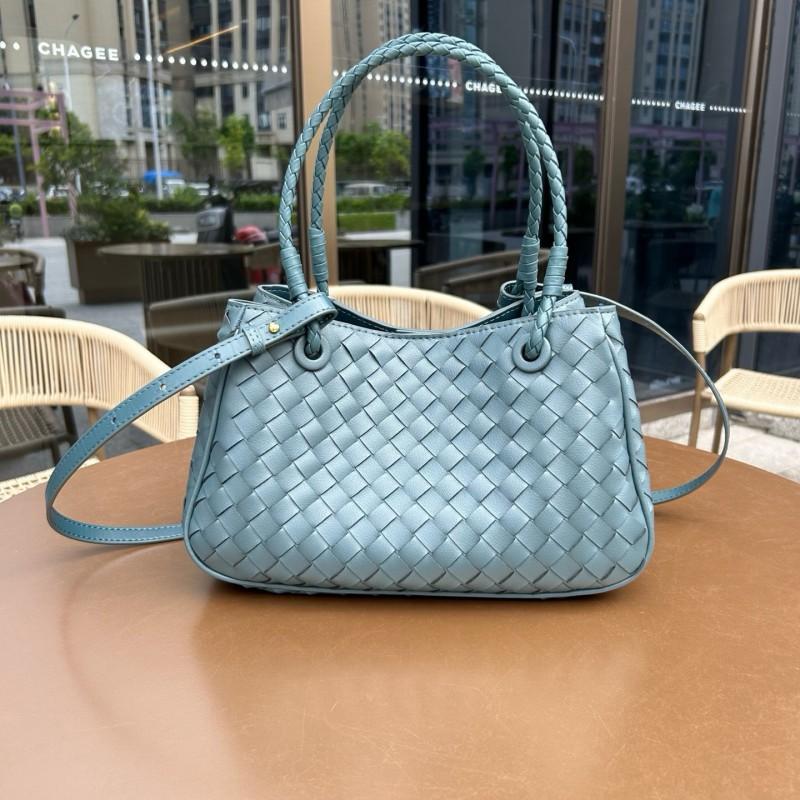 Genuine Leather Woven Shoulder Bag Women Spacious Crossbody With Magnet Medium Size Soft Structured Design