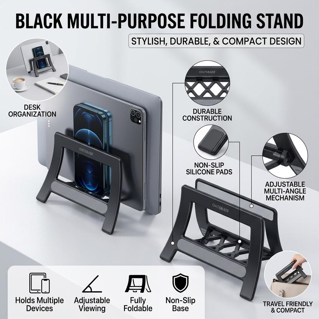 Adjustable Aluminum Alloy Phone Tablet Stand with Foldable Design for Office Home Travel