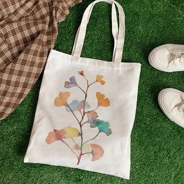 Fruit Print Floral Canvas Tote Bag Korean Style Shopping Bag Women's Daily Shoulder Bag Daisy Pattern Handbags
