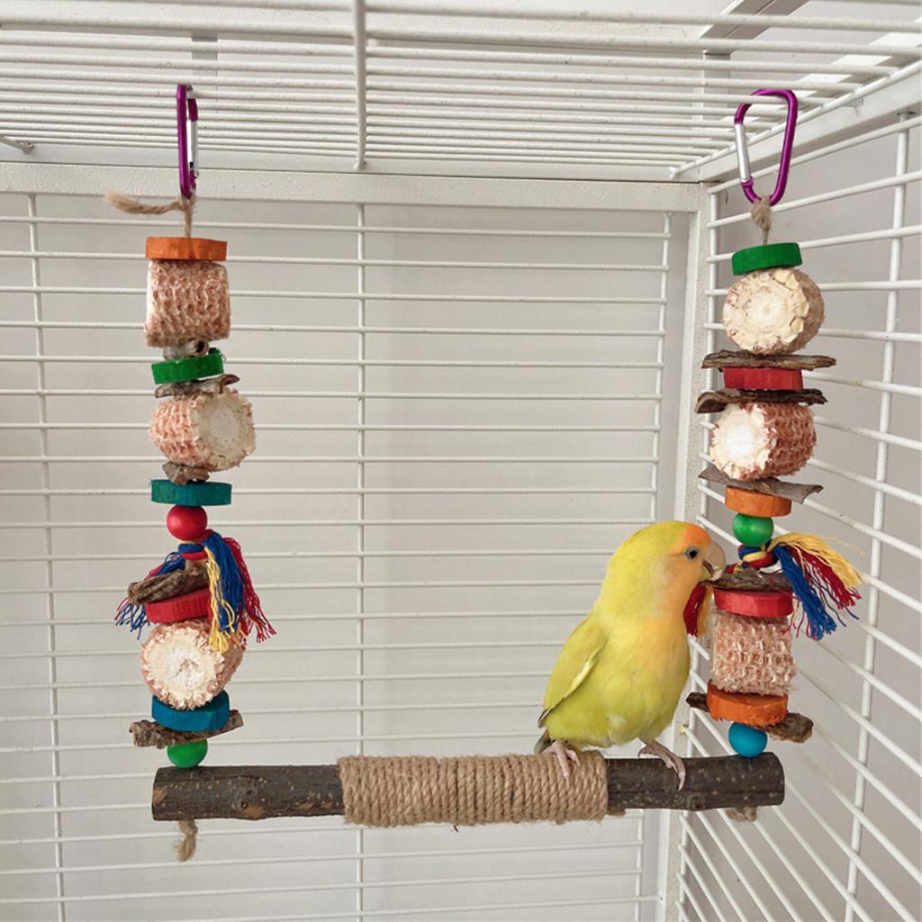 Bird Swing Parrots Cage Toy Swing Set Wooden Corncob Training for Small Size Birds Parrots Playstand Set