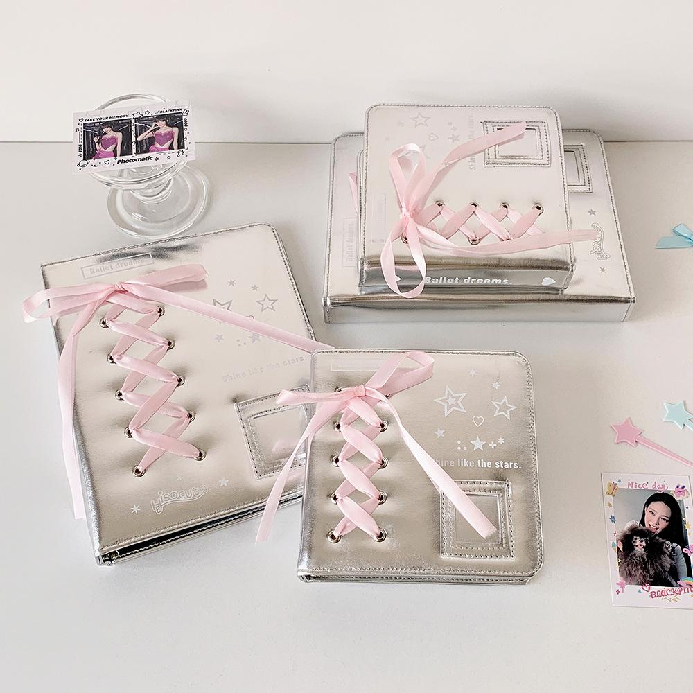 MINKYS Pink Silver PU Leather A7/A5 Kpop Photocards Collect Binder idol Photo Card Book Idol Storage Album Stationery