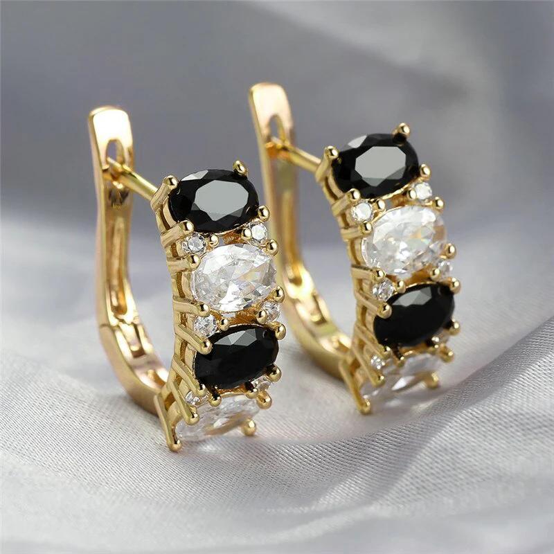Серьги-кольца Huitan Gold Color White/Black Circonia Hoop для женщин, новые роскошные женские аксессуары, модные ювелирные изделия