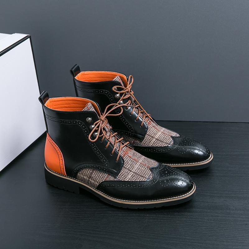 Модные британские деловые туфли-броги, горячая распродажа, классические мужские ботильоны, мужская обувь для отдыха и прогулок, мужские высокие повседневные кожаные туфли
