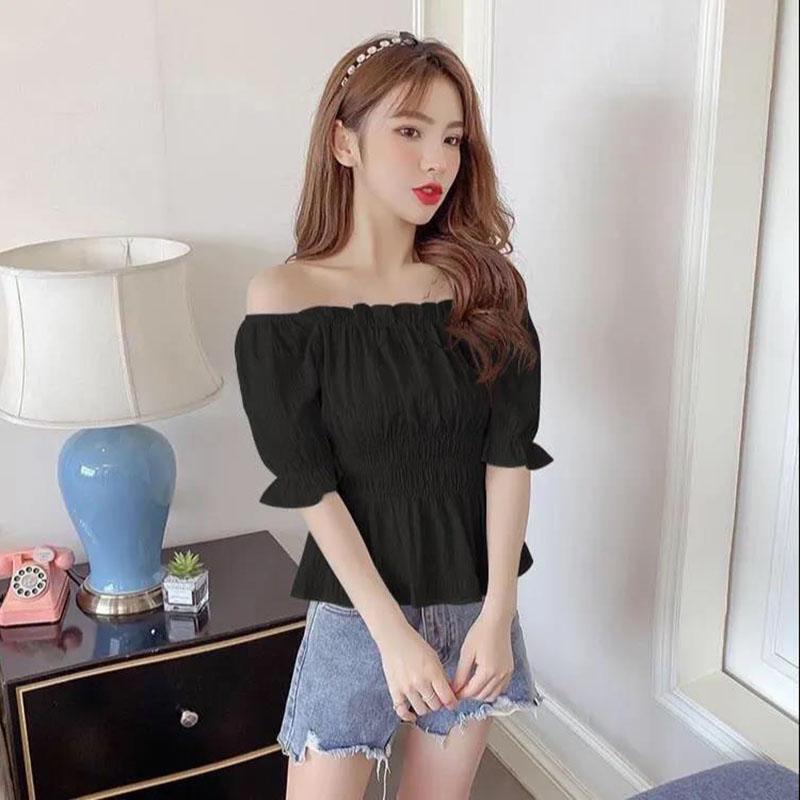 Короткая шифоновая рубашка с квадратным вырезом, топ с пышными рукавами, женская тонкая рубашка с коротким рукавом, женские блузки, простой повседневный стиль