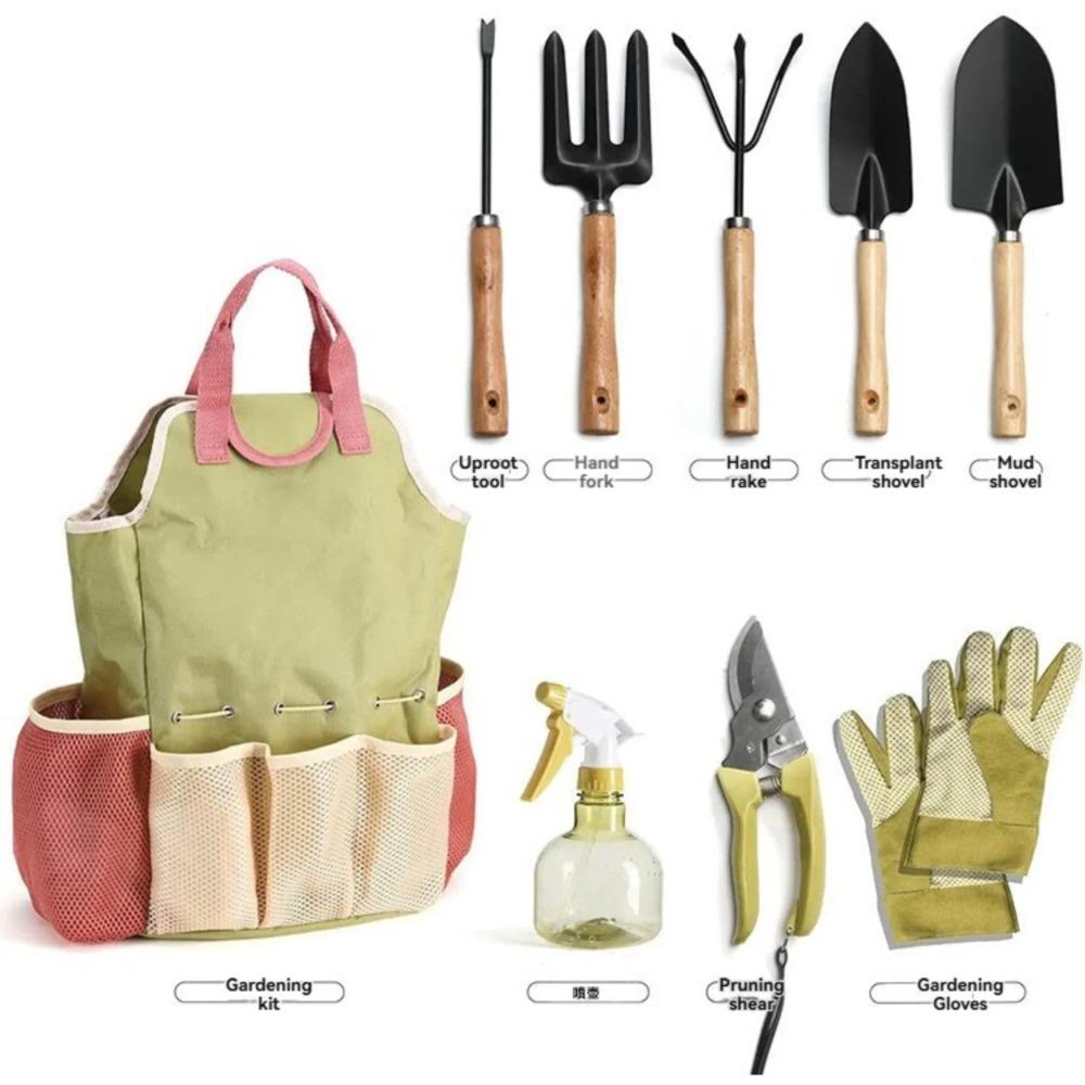 9-piece Complete Garden Tools Set with Storage Bags Outdoor Lightweight Portable Ergonomic Combination Complete Gardening Tools