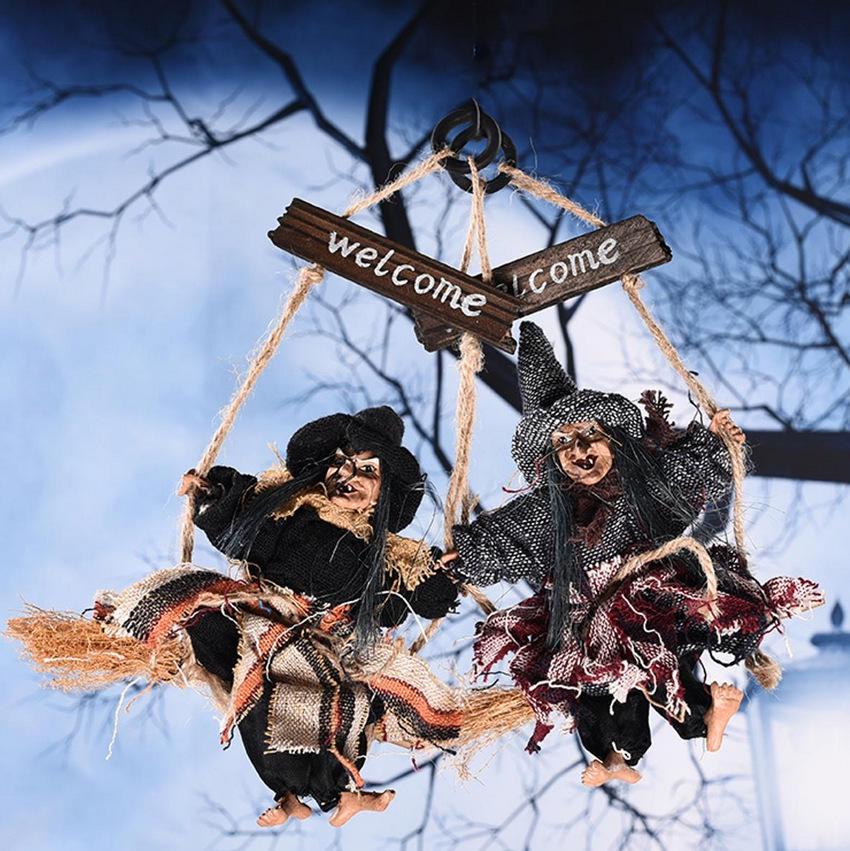 Halloween Decoration Halloween Bar Decoration Flying Broom Witch Pendant Scary Witch Pendant