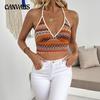 Women's Summer Beach Sexy Spice Fashion Geometric Stripes Halter Slim Halter Vest Top