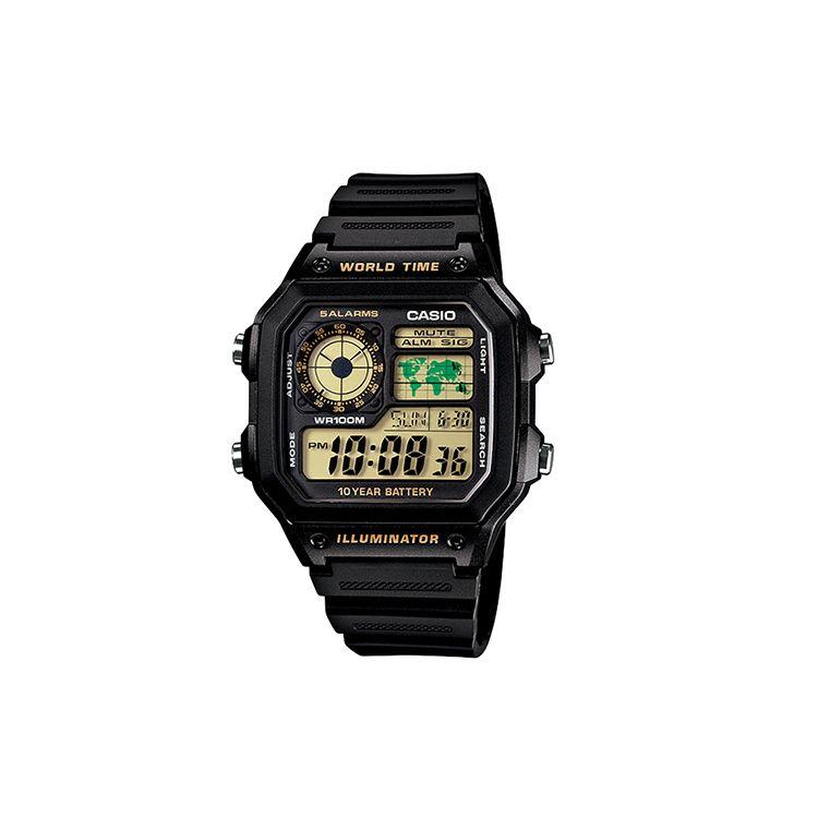 Casio Серия для молодежи Квадратный циферблат Цифровые Ретро Десятилетняя батарея Маленький квадратный Электронные 100-метровая водозащита Электронный механизм Ремешок из смолы AE-1200WH-1B