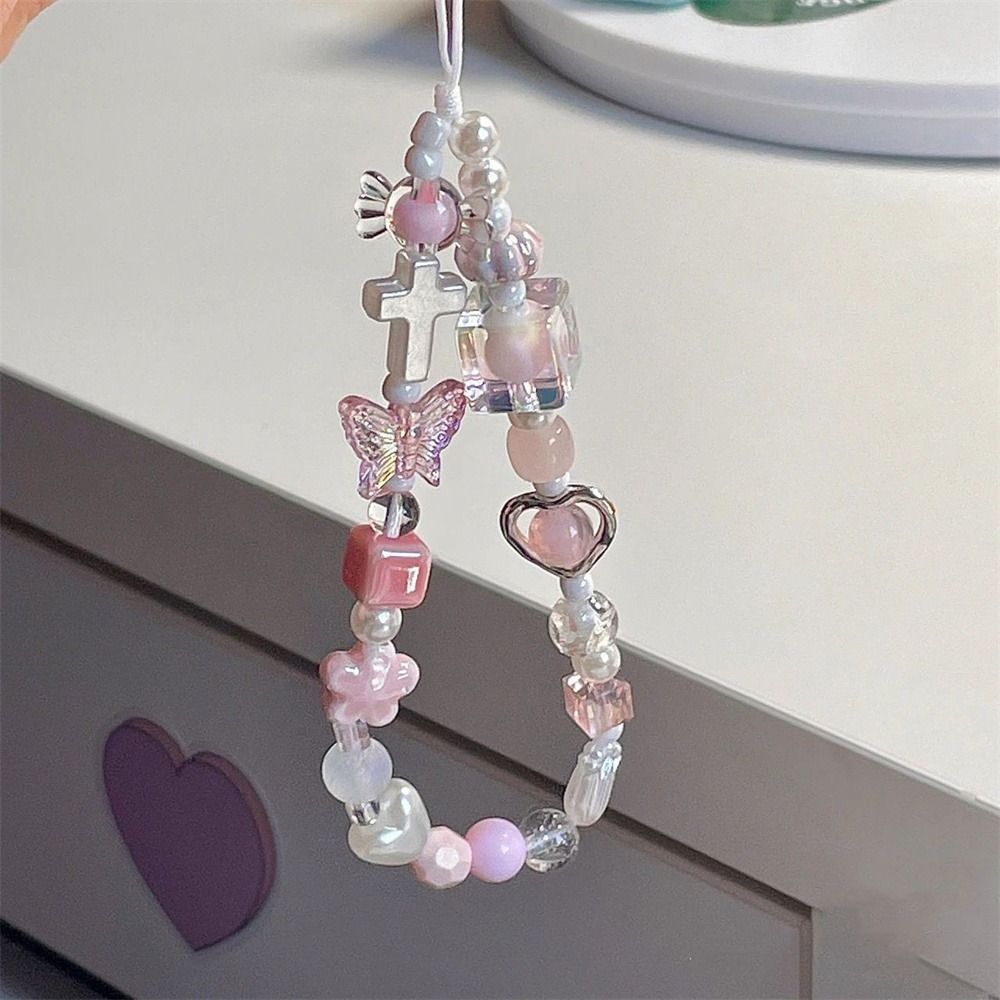 Heart Star Cellphone Strap Pink Pearl Cool Girl Phone Chain Lovely Y2k Phone Lanyard Jewelry Gift