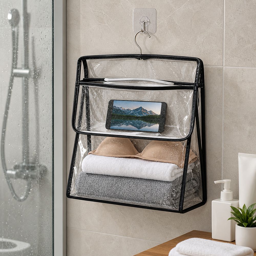 Touchscreen Phone Pocket Hanging Clothes Bag Waterproof Garment Bag Shower Essentials