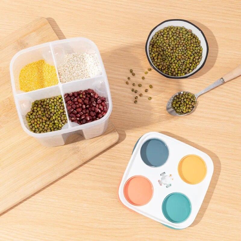 Кухонный ящик для хранения круп, пластиковый 4 решетки, герметичная банка для круп, контейнер для пищевых продуктов, влагостойкий зерновой резервуар, коробка для хранения спагетти в свежем виде