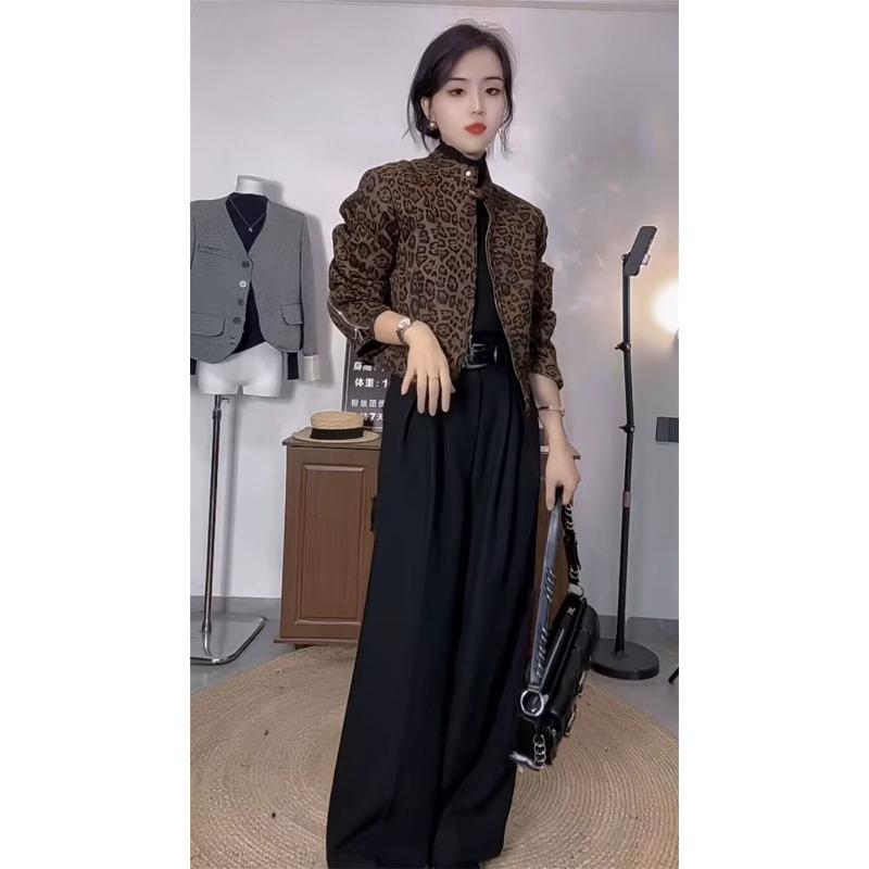 Ретро Леопардовый Принт Модная Короткая Куртка Кардиган на Молнии Повседневный Топ