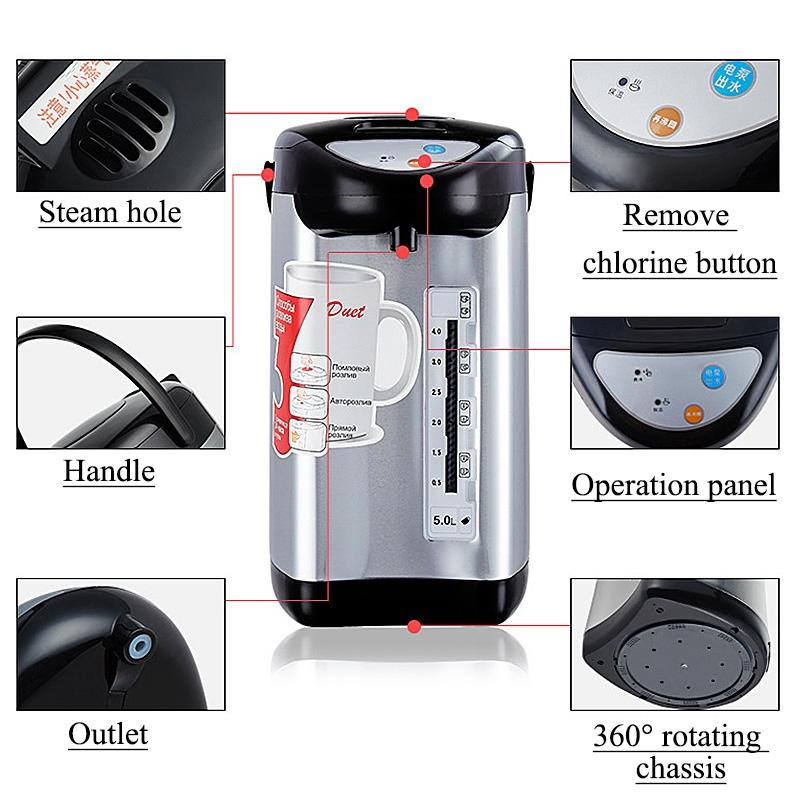 Проводной электрочайник из нержавеющей стали 304, кипятильник и подогреватель воды, защита от выкипания, автоматическое отключение, нагрев, большая емкость 750 Вт 5 л